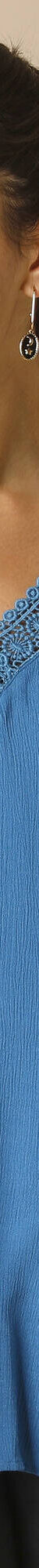 Tuniek met V-hals en macramé, lange mouwen, crepon (blauw) Tuniek met V-hals en macramé, lange mouwen, crepon (blauw)